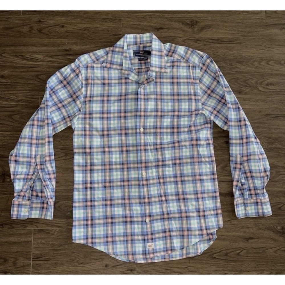 Vineyard Vines Whale Shirt Mens S Blue Plaid Murray Long Sleeve Button Up